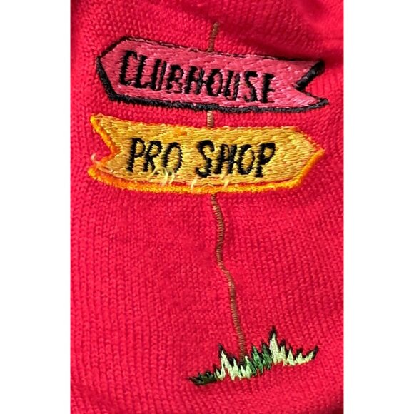 Womens Golf Cardigan Sweater Red Vintage Andrew Argenti Embroidery Acrylic Count - Picture 5 of 6